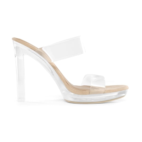Clear Strap Block Heel Sandals - NUDE CLEAR - 2